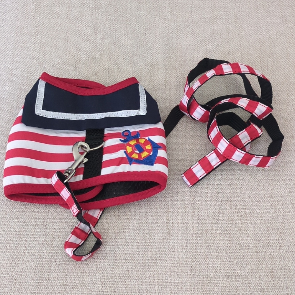 Nautical Striped Dog Harness and Leash Set
